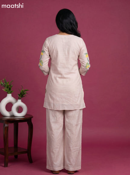 Off White Mul Chanderi Embroidery Work Co-ord Set