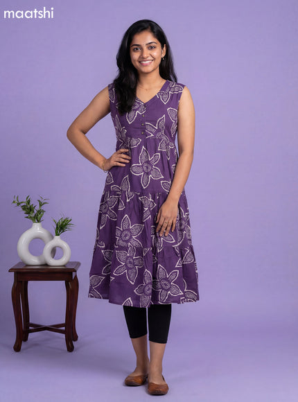 Purple Cotton Printed Anarkali Kurti