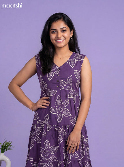 Purple Cotton Printed Anarkali Kurti