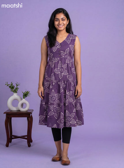 Purple Cotton Printed Anarkali Kurti