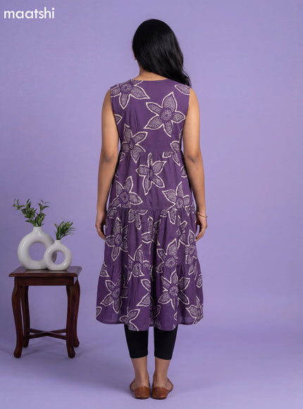 Purple Cotton Printed Anarkali Kurti
