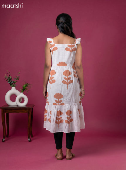 Off White and Peach Orange Cotton Printed & Without Sleeave Anarkali Kurti