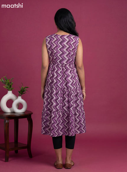 Pastel Purple Cotton Zig & Zag Printed Anarkali Kurti