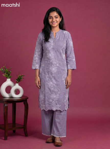 Grey Cotton Embroidery & Hakoba Work Kurti Set