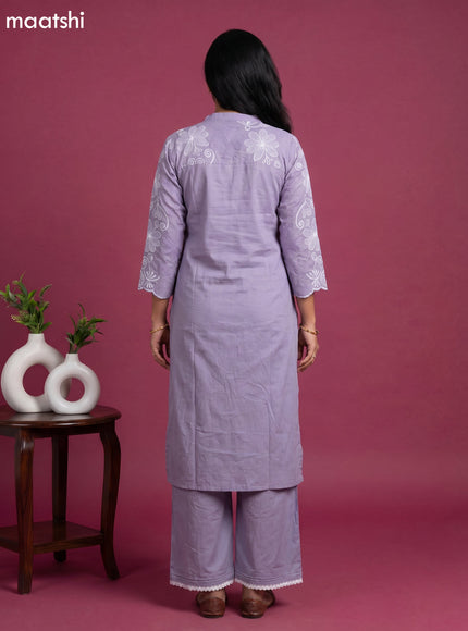 Grey Cotton Embroidery & Hakoba Work Kurti Set