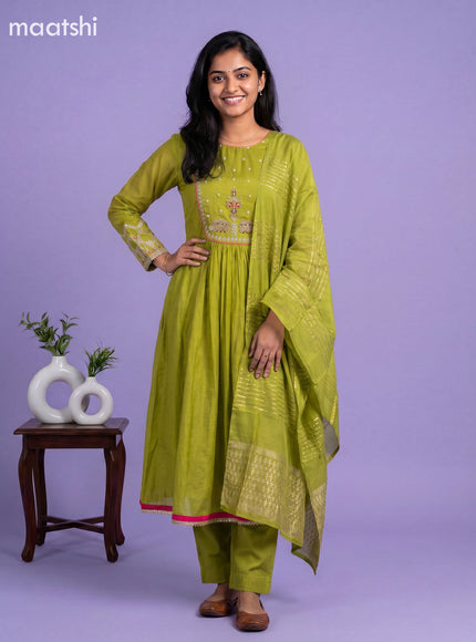Green Mul Chanderi Embroidery Work Anarkali Suit
