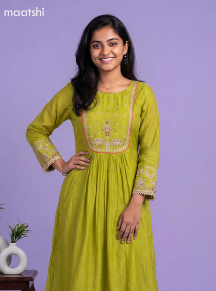 Green Mul Chanderi Embroidery Work Anarkali Suit