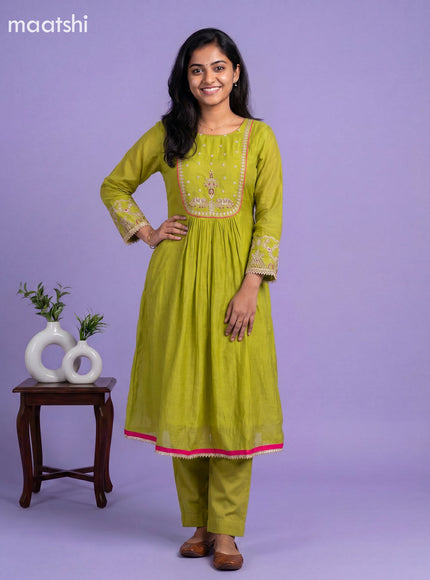 Green Mul Chanderi Embroidery Work Anarkali Suit