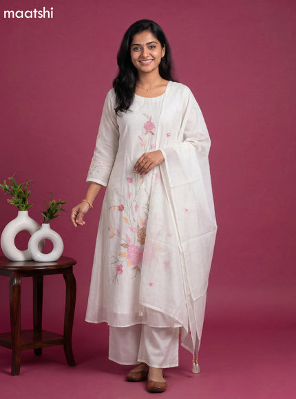 Off White Chanderi Embroidery Work Anarkali Suit