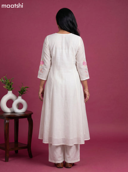 Off White Chanderi Embroidery Work Anarkali Suit