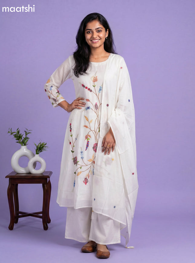 Off White Chanderi Embroidery Work Anarkali Suit