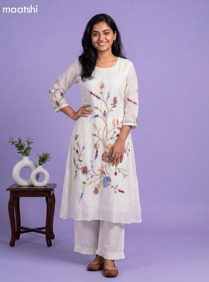 Off White Chanderi Embroidery Work Anarkali Suit