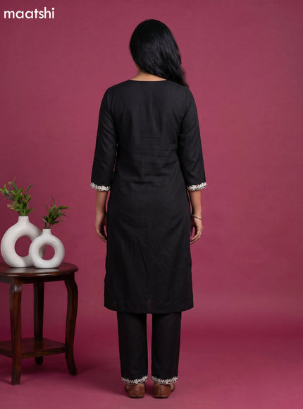 Black and Off White Cotton Embroidery Work Kurti Set