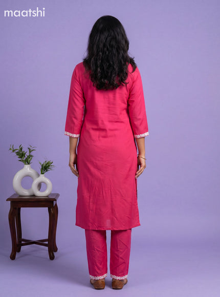 Pink Cotton Embroidery Work Kurti Set