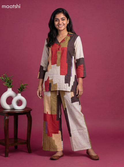 Multi Colour Cotton Geometric Short Co-Ord Set