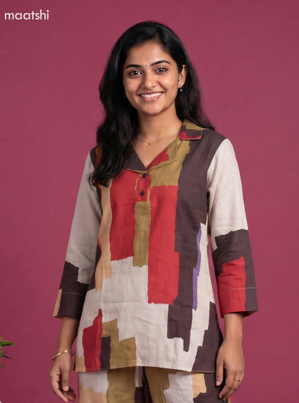 Multi Colour Cotton Geometric Short Co-Ord Set