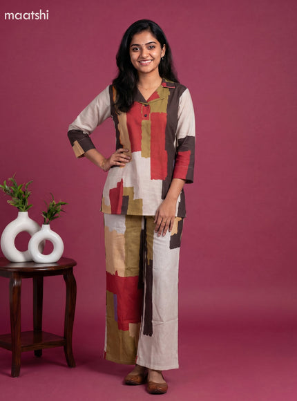 Multi Colour Cotton Geometric Short Co-Ord Set