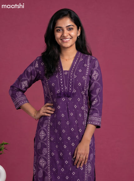Violet Cotton Geometric Printed Straight Suit