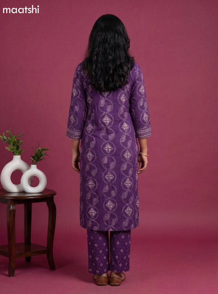 Violet Cotton Geometric Printed Straight Suit