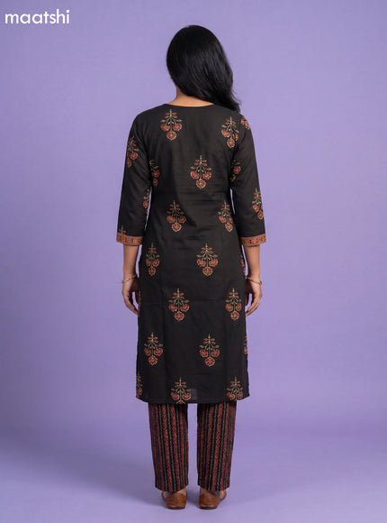 Black Cotton Printed Straight Suit