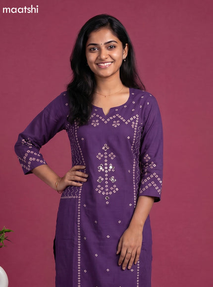 Purple Cotton Bandhani Printed Straight Suit