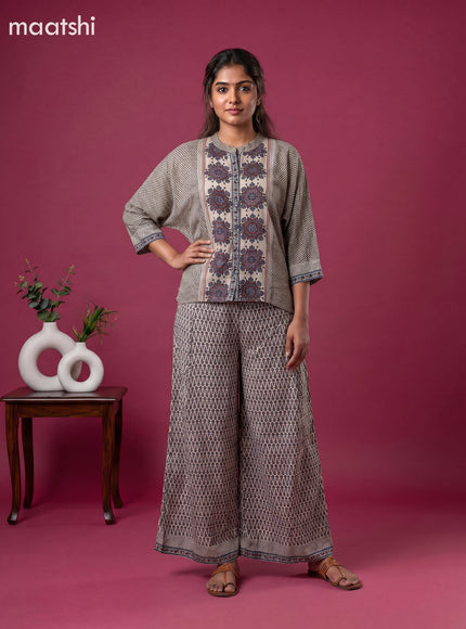 Beige and Multi Colour Crepe Silk Ajrakh Printed Short Co-Ord Set