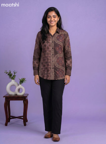 Black and Multi Colour Crepe Silk Ajrakh Printed Women Shirt