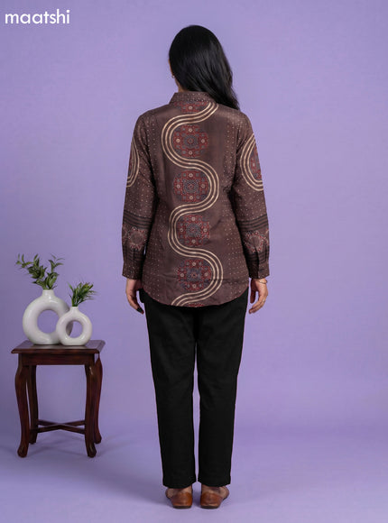 Black and Multi Colour Crepe Silk Ajrakh Printed Women Shirt