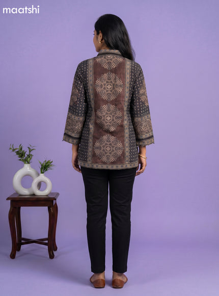 Brown and Multi Colour Crepe Silk Ajrakh Printed Women Shirt