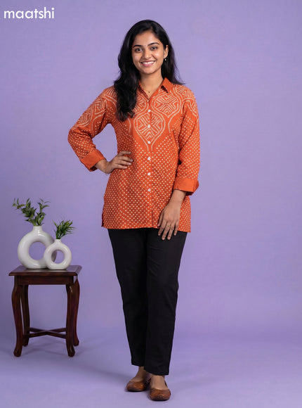 Orange Crepe Silk Bandhani Printed Women Shirt