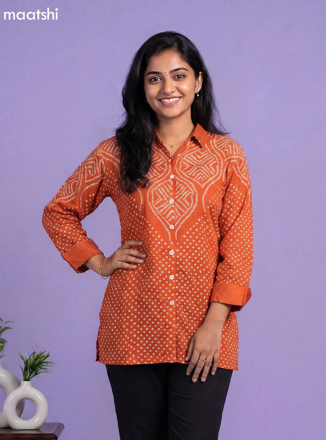 Orange Crepe Silk Bandhani Printed Women Shirt