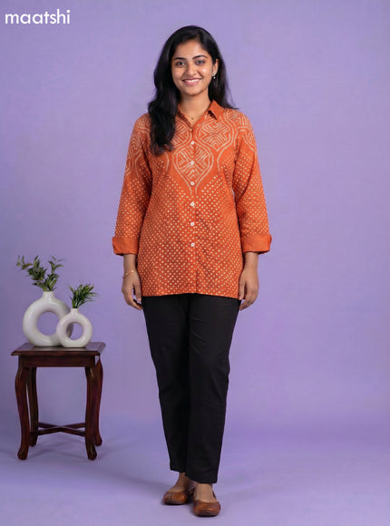 Orange Crepe Silk Bandhani Printed Women Shirt