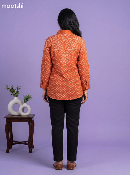 Orange Crepe Silk Bandhani Printed Women Shirt