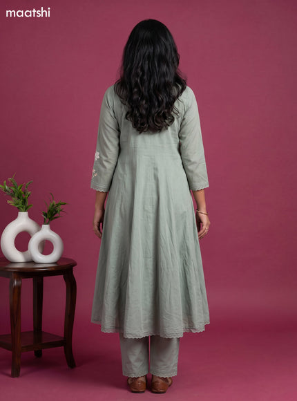 Pastel Green Cotton Embroidery Work Anarkali Suit