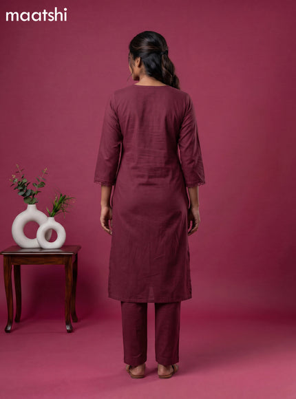 Purple Cotton Mirror Work Neck Pattern Straight Suit