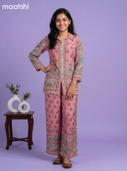 Pink Crepe Silk Floral Printed Short Co-Ord Set
