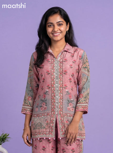 Pink Crepe Silk Floral Printed Short Co-Ord Set