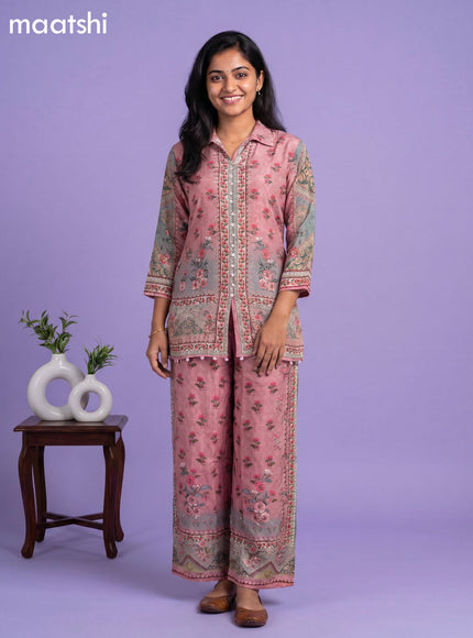 Pink Crepe Silk Floral Printed Short Co-Ord Set