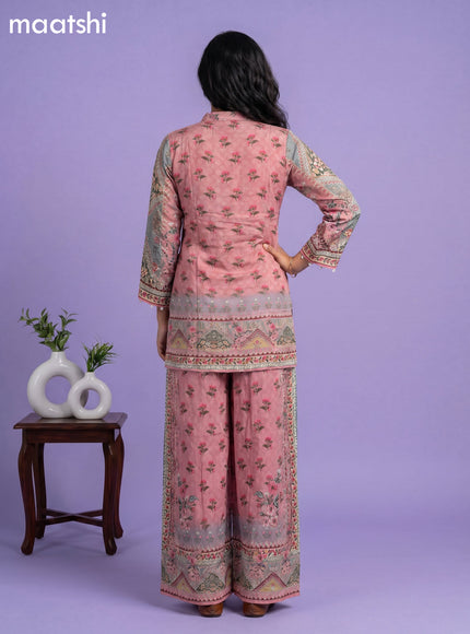 Pink Crepe Silk Floral Printed Short Co-Ord Set
