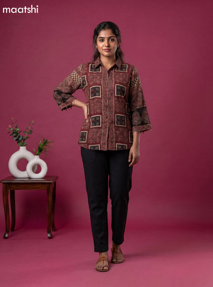 Maroon Crepe Silk Ajrakh Printed Women Shirt