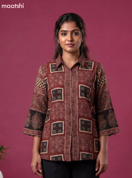 Maroon Crepe Silk Ajrakh Printed Women Shirt