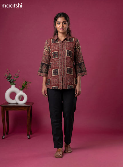 Maroon Crepe Silk Ajrakh Printed Women Shirt