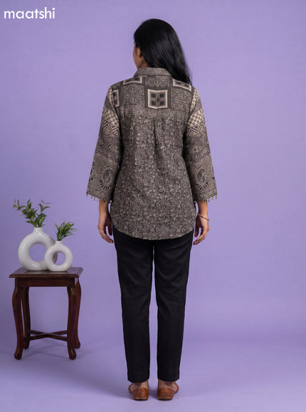Dark Grey and Maroon Crepe Silk Ajrakh Printed Women Shirt