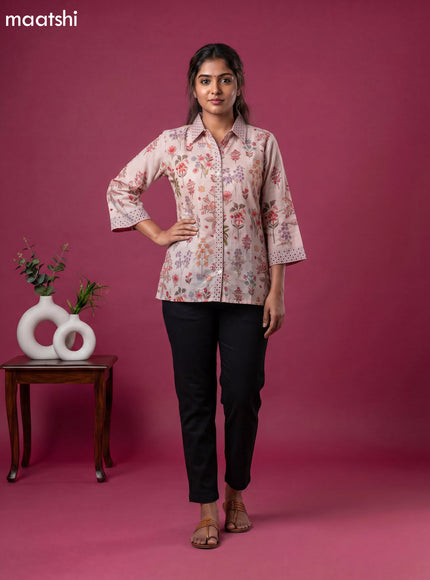 Brown Crepe Silk Ajrakh Printed Women Shirt