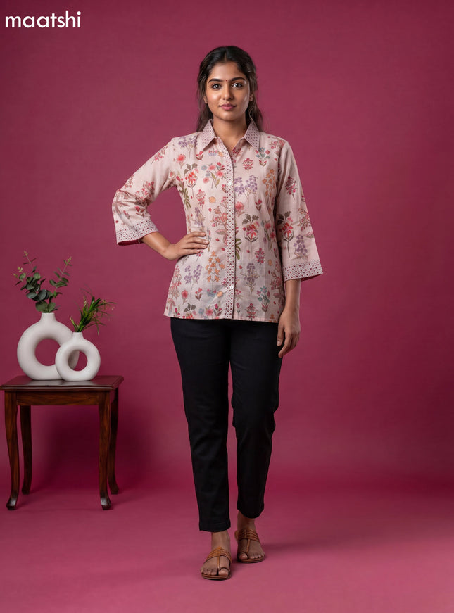 Brown Crepe Silk Ajrakh Printed Women Shirt