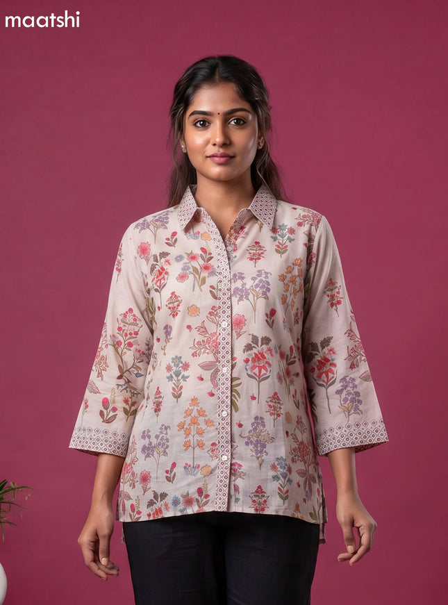 Brown Crepe Silk Ajrakh Printed Women Shirt