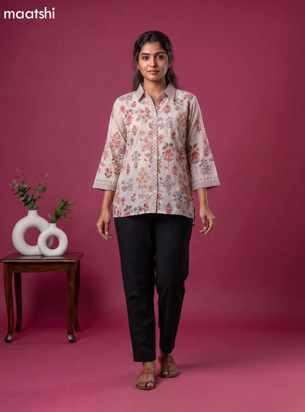 Brown Crepe Silk Ajrakh Printed Women Shirt