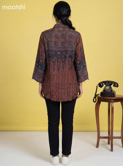 brown Crepe Silk Floral Printed & With Slip Women Shirt