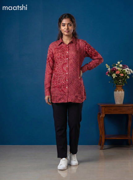 Maroon Crepe Silk Bandhani Printed Women Shirt