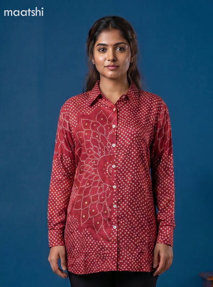 Maroon Crepe Silk Bandhani Printed Women Shirt